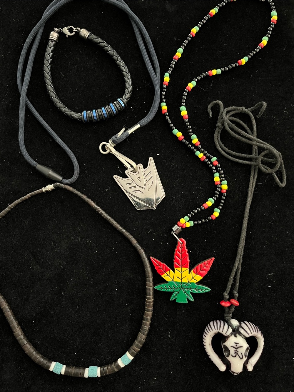 🌈 3/$10 Lot of 3 Dude Necklaces - Hemp Leaf, shells, Transformers, Ram
